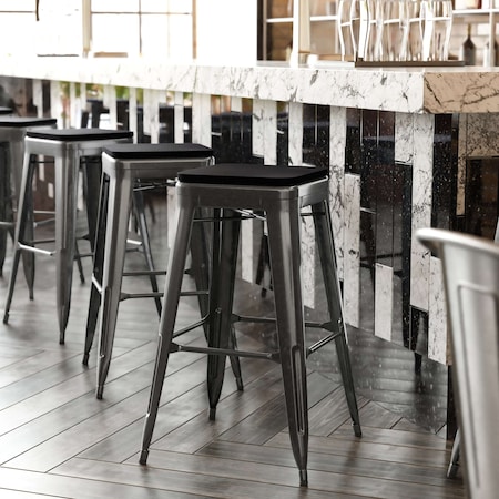 Flash Furniture 30" Black Metal Stool-Black Poly Seat CH-31320-30-BK-PL2B-GG